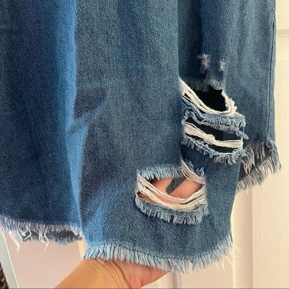 RedFox Distressed Denim Mini Dress - Picture 4 of 7